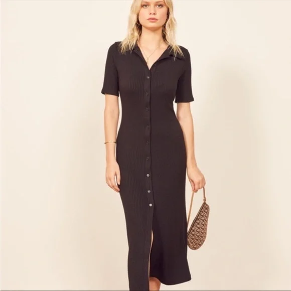 Reformation Betty Collared Button Ribbed Dress - Picture 1 of 4
